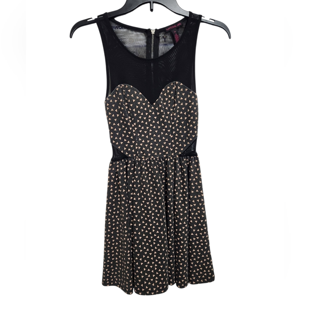 Material Girl Geometric Mini Dress Skater Dress Sweetheart Mesh Cutout XS